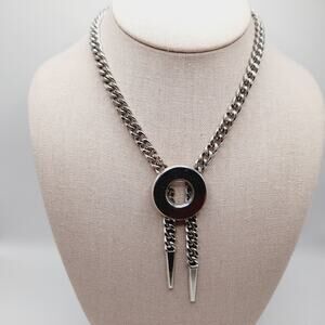 MONET Vintage Silver Tone Modernist Chain Necklace 15” Signed Heavy